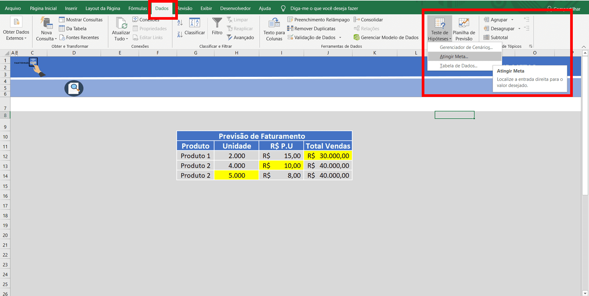 Atingir Meta no Excel - Criação