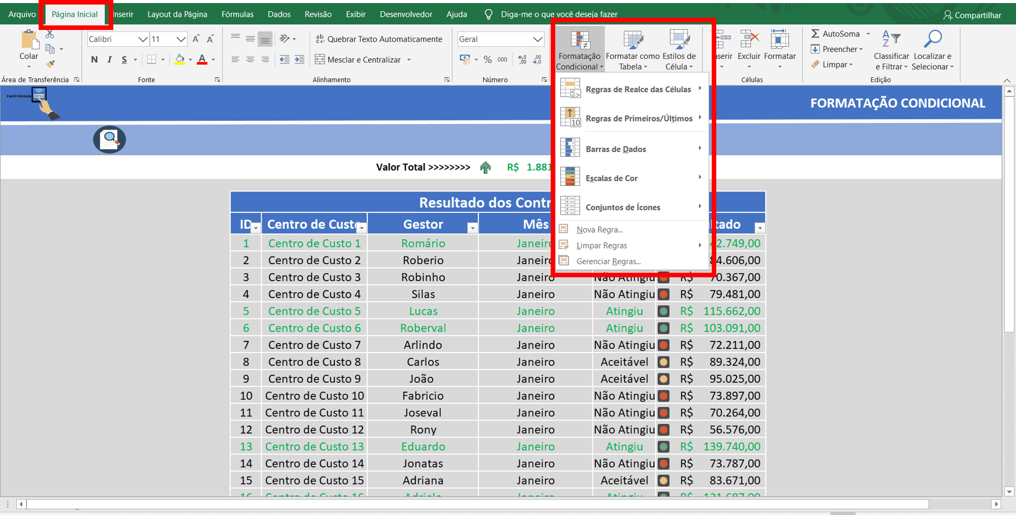 Formatação Condicional - Inserir