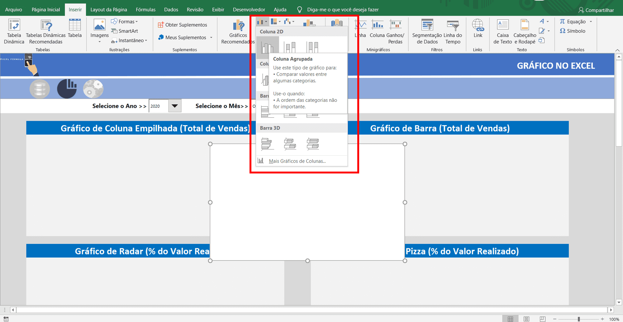 como fazer gráfico de coluna